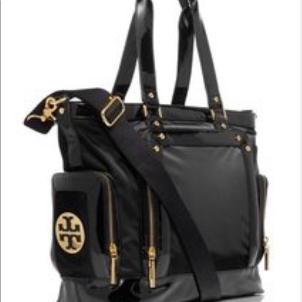 TORY BURCH Black Nylon/Patent Leather Baby Bag EUC